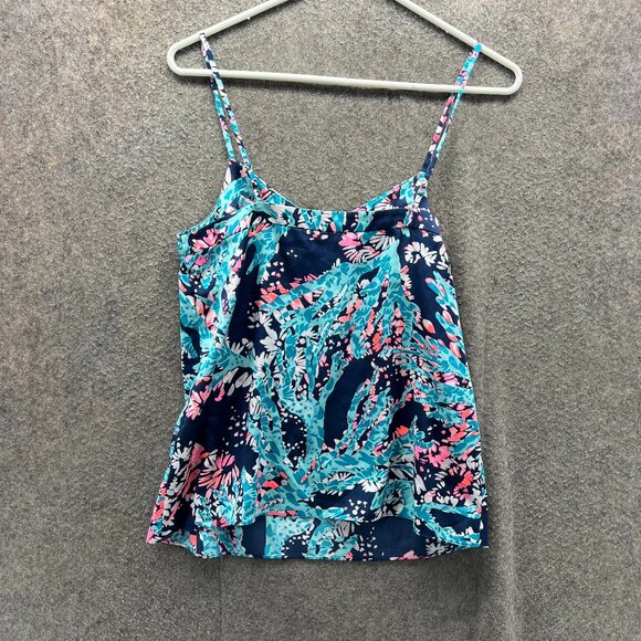 Lilly Pulitzer Camisole Women XS Blue Pink Floral Rayon Sleeveless Tank Shirt - Picture 1 of 9